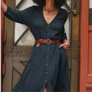 Marine Layer Willow Double Cloth Midi Dress Black Size XS Cotton